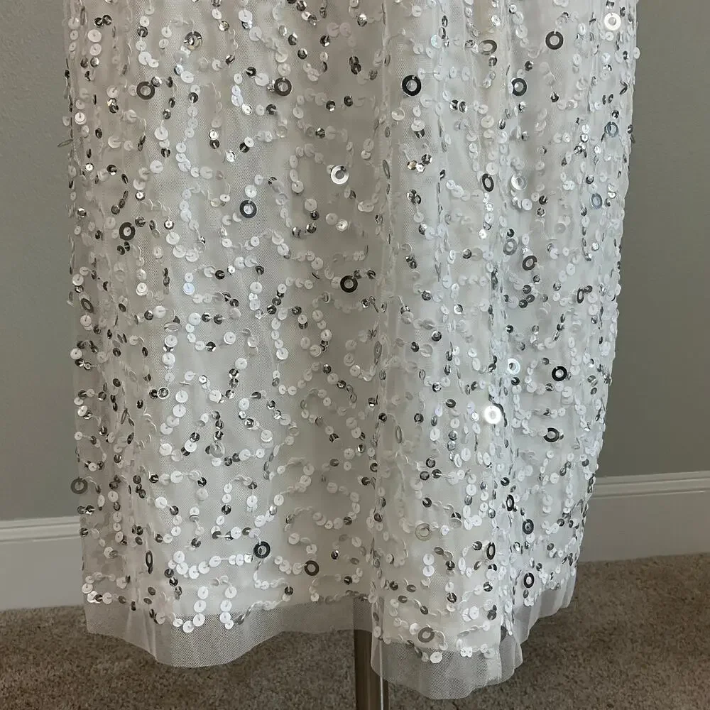 Adrianna Papell Sequin Sleeveless Sheath Cocktail Dress White and Silver Size 8 - Picture 10 of 13